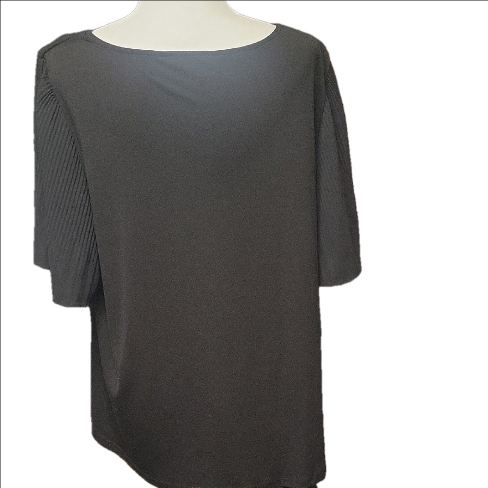 Adrianna Papell Black Relaxed Flowy Short Sleeve Tunic Career Blouse 1x - Picture 5 of 7